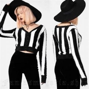 Killstar Black & White Fuzzy Freakshow Skull Button Cardigan